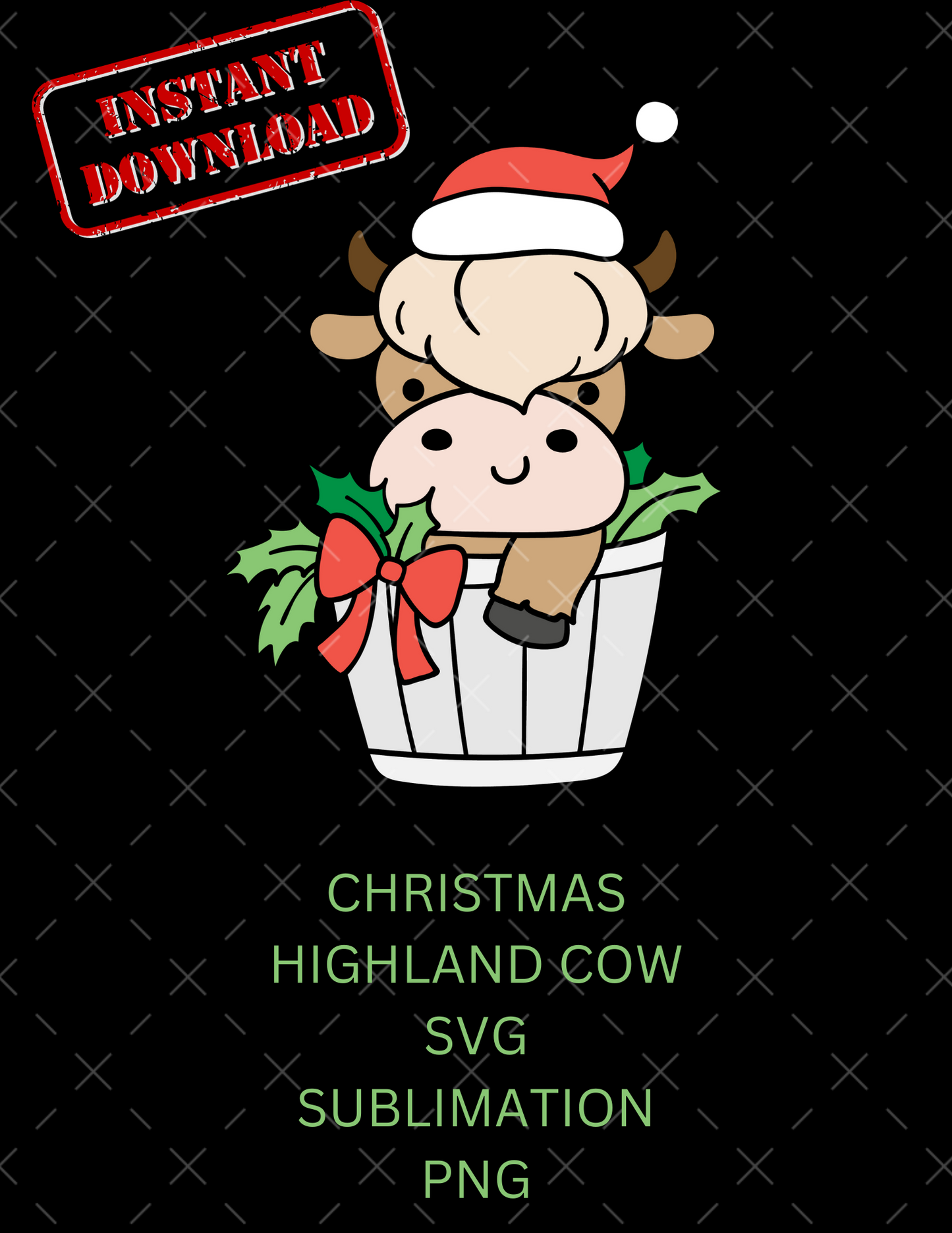 Digital Download- Christmas Highland Cow SVG PNG