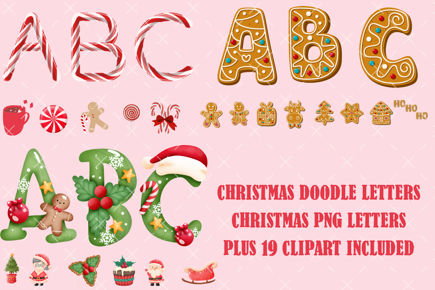 Digital Download- Christmas Doodle Alphabet Lettering PNG Bundle